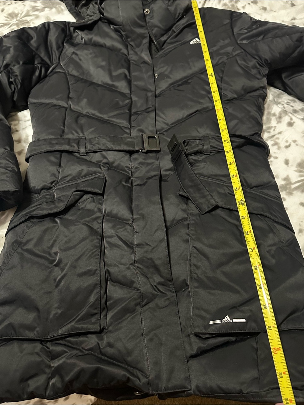 Adidas Black Quilted Belted Puffer Coat with Hood - Picture 2 of 14
